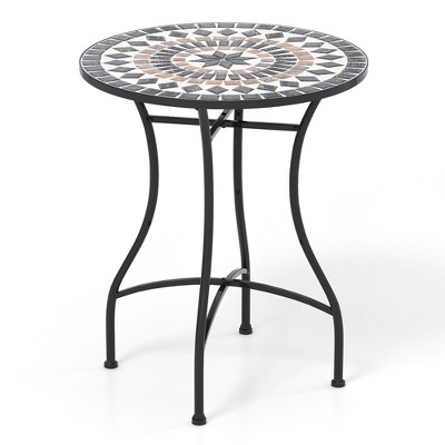Tangkula 24" Bistro Table w/ Ceramic Tile Tabletop Heavy-Duty Metal Structure Patio