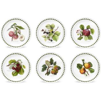 Portmeirion Pomona Salad Plates, Set of 6, Fine Earthenware, Made in England - Assorted Motifs,8.5 Inch
