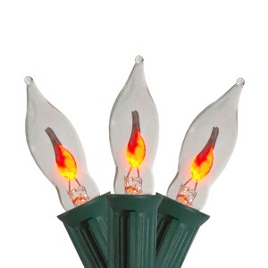 Northlight 10ct Flickering Flame C7 Halloween Lights Green Wire - 9' Amber Yellow - 1 of 3