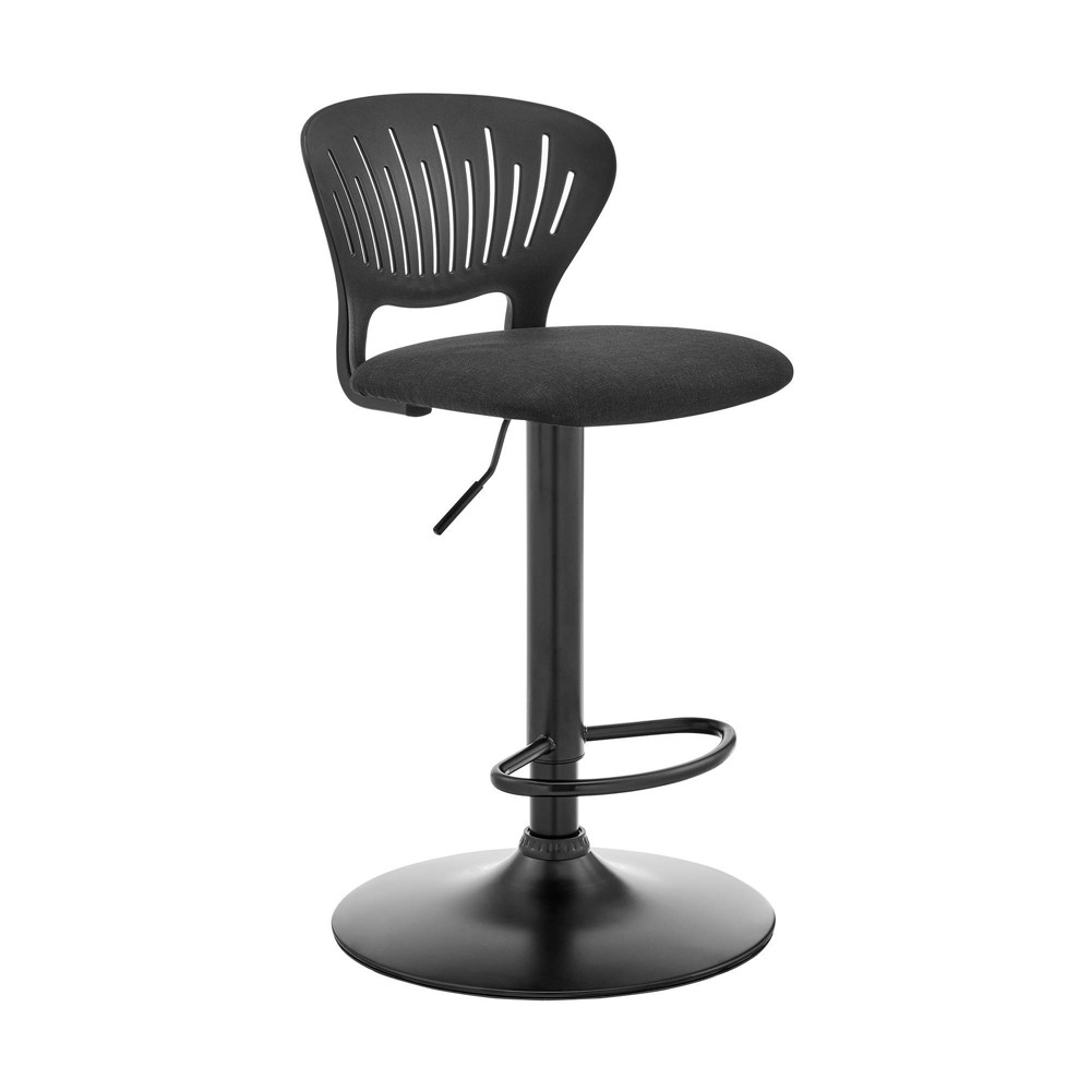 Photos - Chair Padua Adjustable Barstool with Upholstery and Metal Finish Black - Armen L