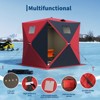 Portable Pop-Up Ice Fishing Tent, Fits 2-3 Person Ice Fishing Shelter, Insulated Hub Shelter with Anchors, Ropes, Light Strip & Carry Bag, Red+Black - 3 of 4