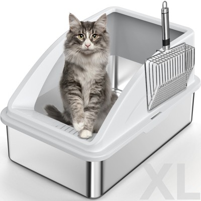 JOEJOY Cat Litter Box,Large Stainless Steel Cat Litter Box with Lid for Big Cats, High Side,Anti-Leakage,Non-Sticky, Easy Clean,Odorless