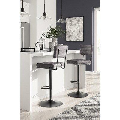 Gray Adjustable Swivel Bar Stools with Metal Frame, Set of 2