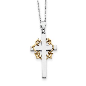 Black Bow Jewelry Rhodium/Gold Tone Plate Sterling Silver No Greater Love Cross Necklace - 1 of 4