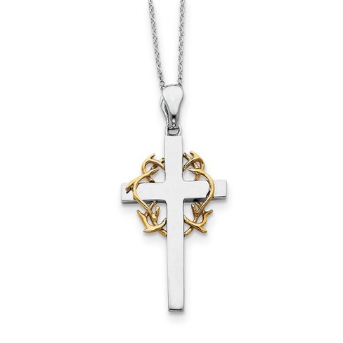 Black Bow Jewelry Rhodium/Gold Tone Plate Sterling Silver No Greater Love Cross Necklace - image 1 of 4