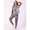 cheibear Women's Cotton Tie Dye Long Sleeve Round Neck Shirt with Drawstring Long Pants Pajama Set - 2 of 4