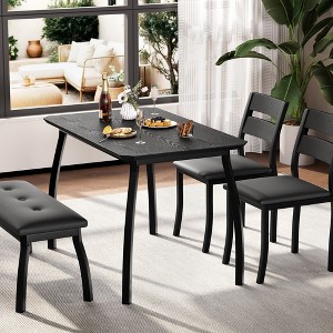 Sturdy Wooden Kitchen Dining Table Set for 4 with Chamfer Design and Metal Legs - 1 of 4