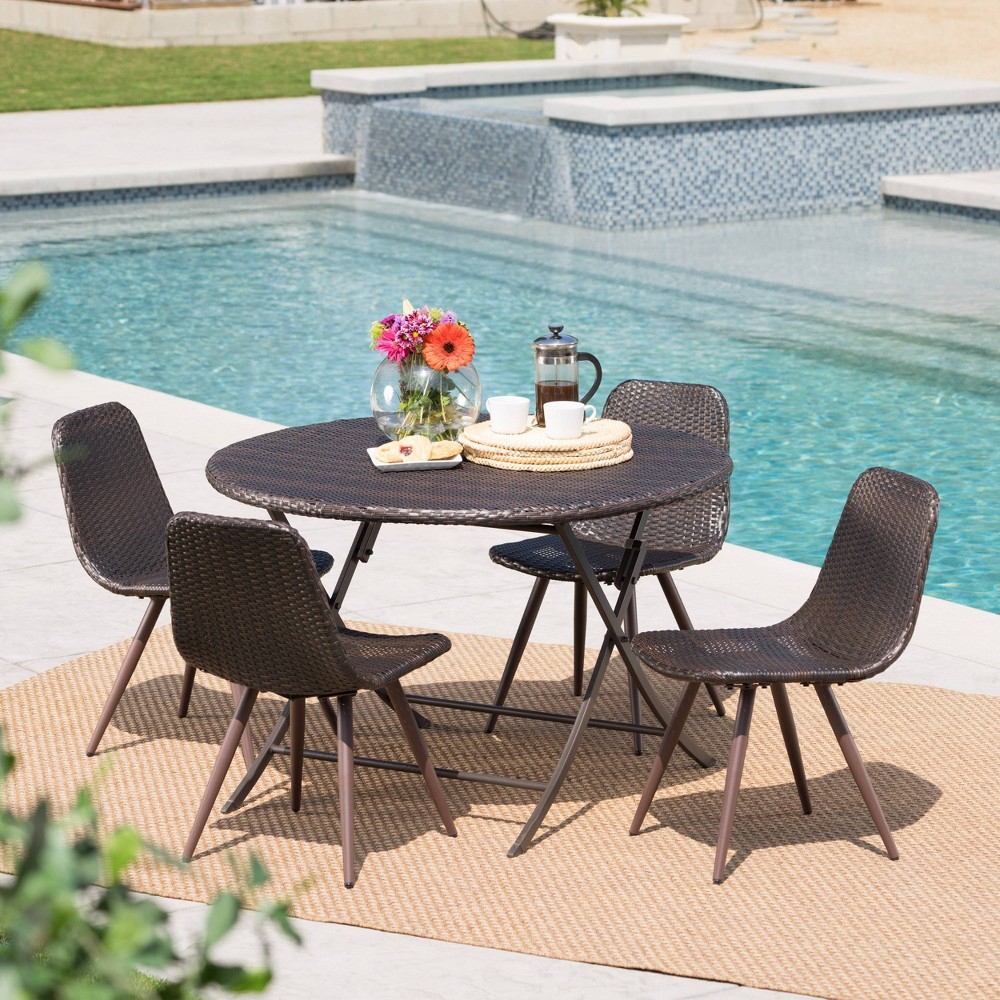 Photos - Garden Furniture Jude Caleb 5pc Wicker Dining Set - Brown - Christopher Knight Home