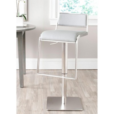 Gray Adjustable Swivel Bar Stool with Metal Base and Leather Seat