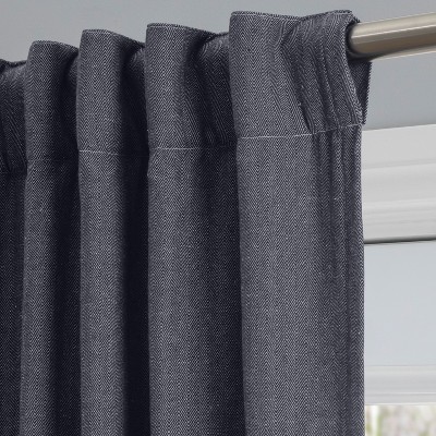 Navy Cotton Polyester Room-Darkening Pleated Curtains