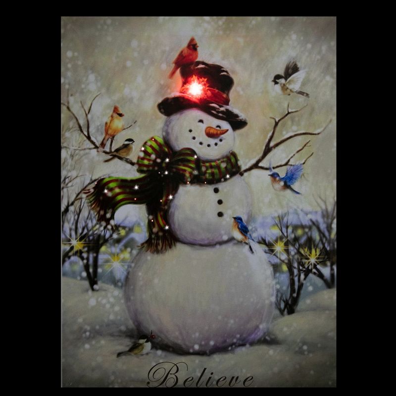 Northlight LED Lighted Snowman and Bird Friends Christmas Canvas Wall Art 15.75" x 11.75", 3 of 6