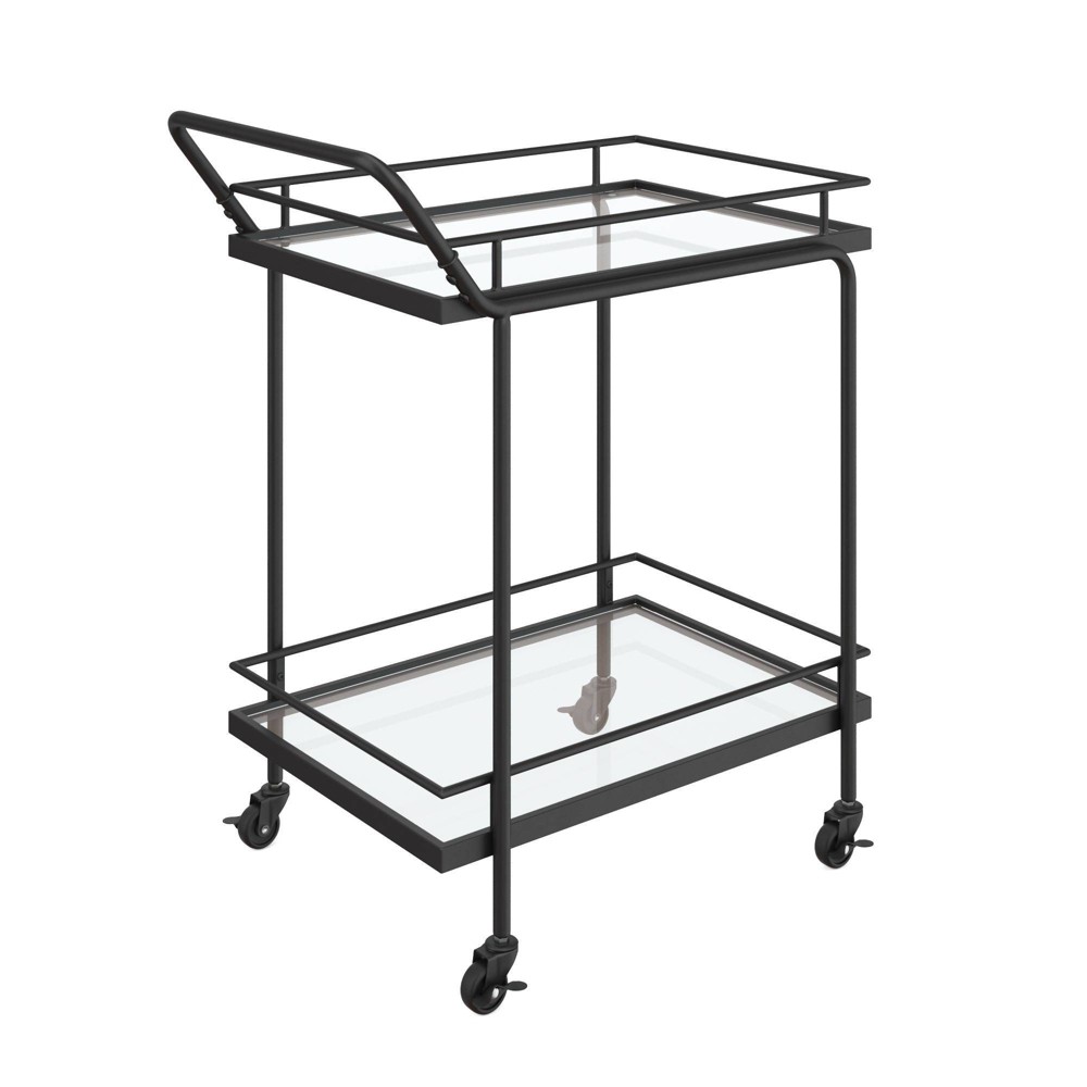 Nathan James Sally Metal Rolling Bar Cart: Tempered Glass Shelves, Lockable Caster Wheels, Easy to Assemble