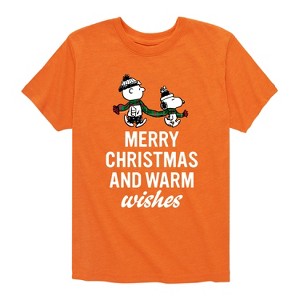 Boys' - Peanuts - Charlie Brown & Snoopy Merry Christmas Warm Wishes Short Sleeve Graphic T-Shirt - 1 of 4