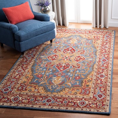 Handmade Red and Blue Wool Tufted 4' x 6' Area Rug