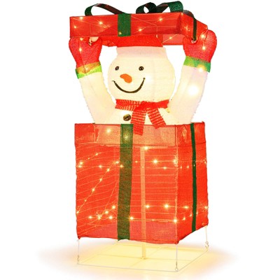 Costway Lighted Snowman in Gift Box Christmas Decoration with 100 LED Lights for Home Lawn