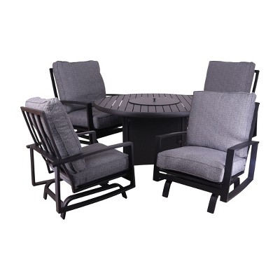 Courtyard Casual Santorini 5 pc Motion Firepit Seating Group  Includes:  One 48" Round Firepit and four Motion Club Chairs