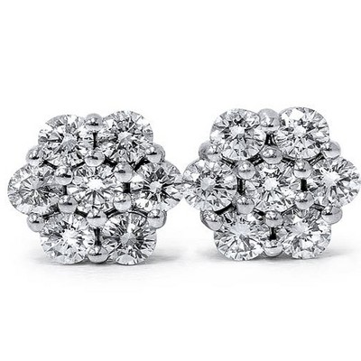  Pompeii3 1ct Pave Fire Diamond Studs 14K White Gold 