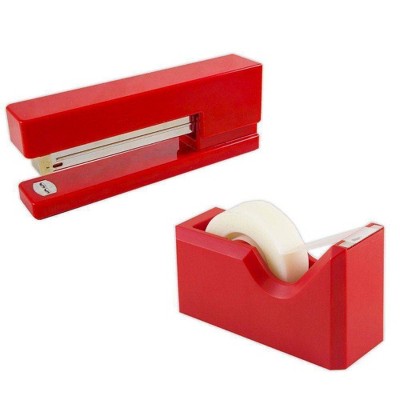 JAM Paper Stapler & Tape Dispenser Desk Set Red