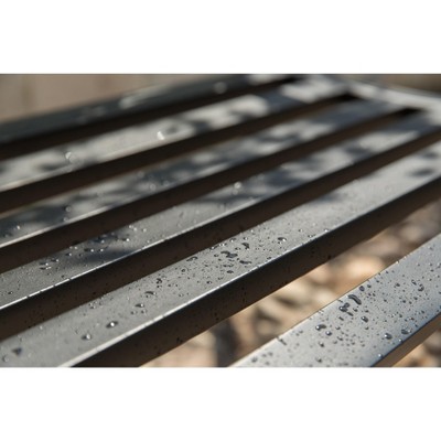 Black Steel Outdoor Patio Bench with Cast Iron American Flag Backrest