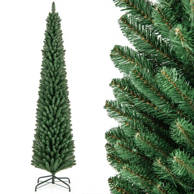 Tangkula 5/6/7/8 FT Artificial Christmas Tree Pencil Xmas Tree with Memory Wire Branch Tips & Upgraded Metal Stand