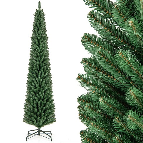 Tangkula 5/6/7/8 FT Artificial Christmas Tree Pencil Xmas Tree with Memory Wire Branch Tips & Upgraded Metal Stand - image 1 of 4