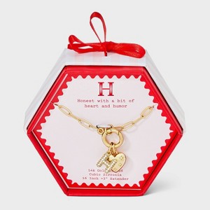 14K Gold Dipped Cubic Zirconia Puffy Heart Charm Initial Necklace - A New Day™ Gold - 1 of 4