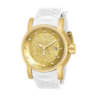 Invicta 19546 Men's S1 Rally Gold Dial Yellow Gold Plated Steel White Silicone Strap Watch