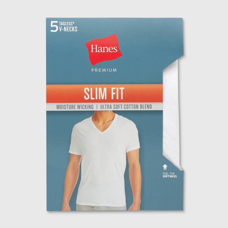 Hanes Premium Men's Slim Fit V-Neck T-Shirt 5pk - White, 6 of 7