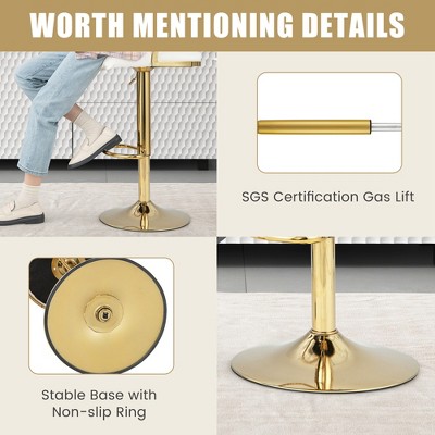 Beige Velvet Adjustable Swivel Bar Stools with Gold Metal Base, Set of 2