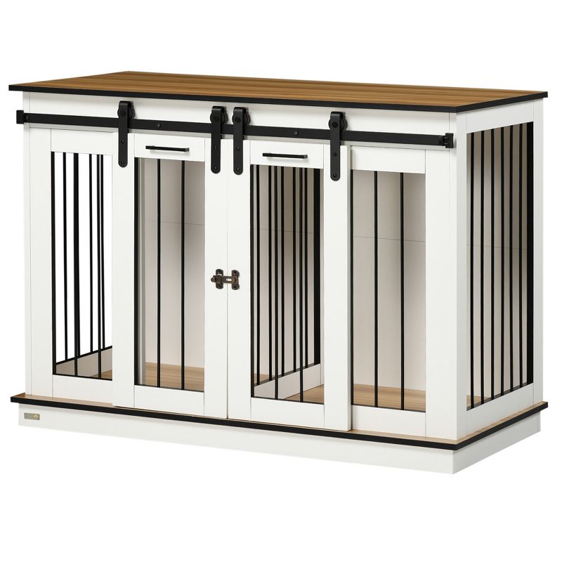 PawHut Modern Dog Crate End Table with Divider Panel, Dog Crate Furniture for Large Dog and 2 Small Dogs with Two Rooms Design, 5 of 10