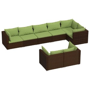 vidaXL Garden Lounge Set Brown with green cushions - 1 of 4