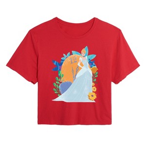 Women's - Disney Princess - Cinderella And Florals Cropped Graphic T-Shirt - 1 of 3