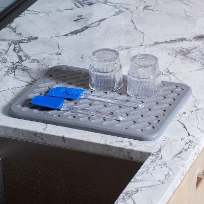 Gray Diatomaceous Earth and Silicone Quick-Dry Dish Mat