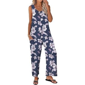 Ekouaer Sleeveless Jumpsuits for Women Casual Summer Scoop Neck Tank Rompers Wide Leg Pants Overall Jumpers with Pockets - 1 of 4