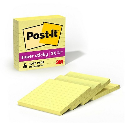 Post-it Super Sticky Notes 4" x 4" Canary Yellow 4 Pads/Pack (675-4SSCY) 667403