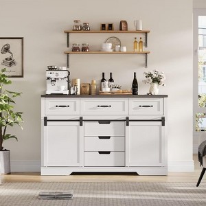 Sideboard Buffet Cabinet with Storage, 47" Storage Cabinets with 6 Drawers and 2 Doors,Large Wood Sideboard Cabinet - 1 of 4