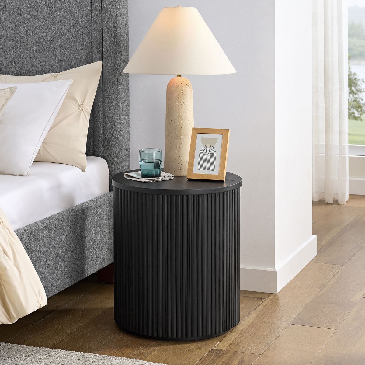 Alaterre Furniture Amos Round End Table, Black - thumbnail 2