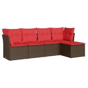 vidaXL 5 Piece Patio Sofa Set with Cushions Brown Poly Rattan - 1 of 4