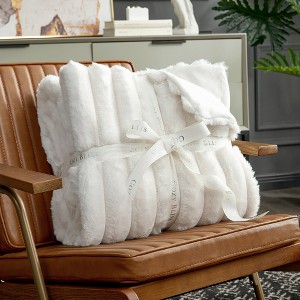 Cozy Bliss Faux Fur Plush Decorative Blanket,Cozy Warm Striped Throw - 1 of 4