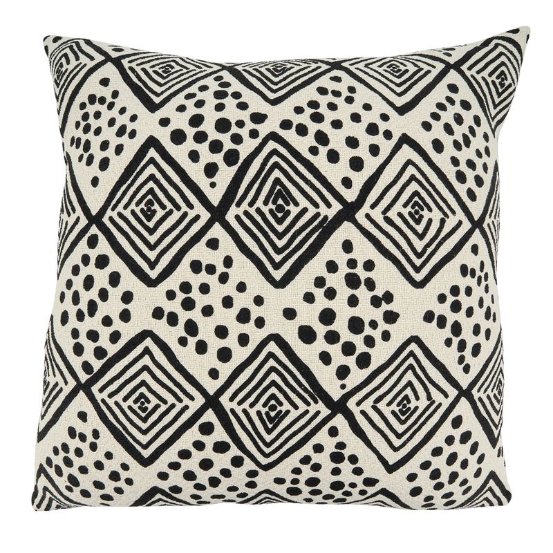 Saro Lifestyle Mudcloth Pillow - Poly Filled, 22" Square, Black/White, 1 of 4