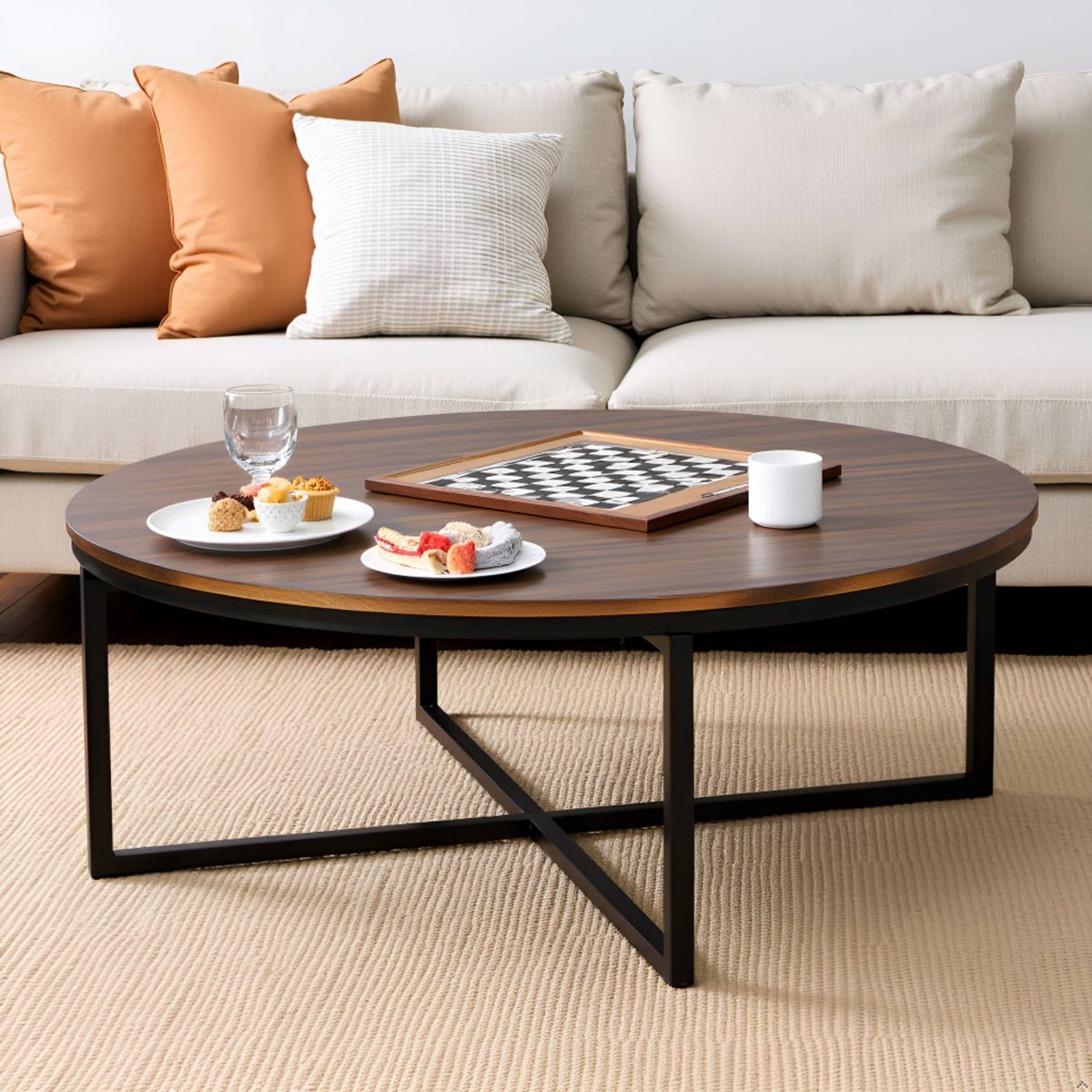 42" Arcadia Acacia Wood Round Coffee Table Dark Brown - Alaterre Furniture - thumbnail 9