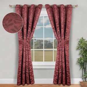 Modern Bohemian Leaves Room Darkening Semi-Blackout Curtains, Set of 2 by Blue Nile Mills - 1 of 4