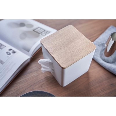 White Compact Discreet Paper Holder with Wood Accent