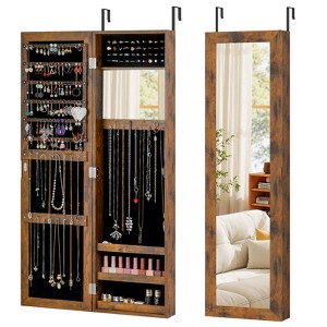 Costway Wall Mounted Jewelry Cabinet Door Hanging Jewelry Armoire with Full-Length Mirror Rustic Brown/Pink/White/Black/Brown - 1 of 4