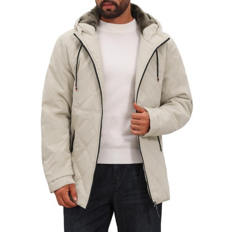 Мужские куртки INSPIRE CHIC Winter Warm Full-Zip Hooded Fleece-Lined Quilted Coat Jackets Small Beige