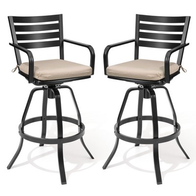 Crestlive Products Outdoor Bar Stools Set of 2  Aluminum Swivel Barstools with Sunbrella Cushion Cast Aluminum Patio High Chair Bistro Set