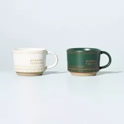 15oz Stoneware Morning Handsome & Morning Beautiful Decorative Trim Mugs - Hearth & Hand™ with Magnolia