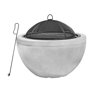 Teamson Home 30" Outdoor Round Wood Burning Fire Pit with Faux Concrete Base, Gray - 1 of 4