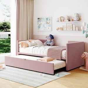 NicBex Twin Size Daybed with Trundle Upholstered Day Bed Frame 81" Daybed with Adjustable Trundle for Living Room - 1 of 4