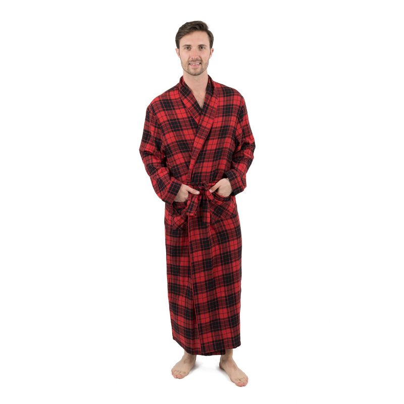 Leveret Mens Flannel Robe Plaid Black & Red Plus Size 4XL